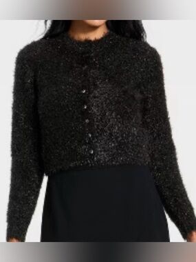 Fuzzy Button-Front Black Women's Cardigan Jacket